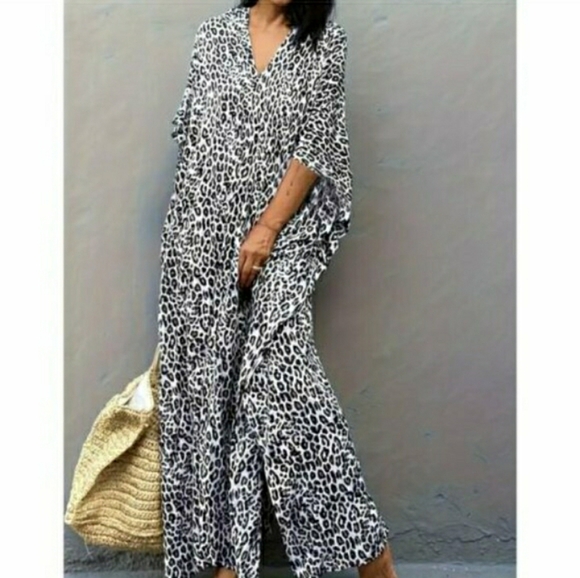 Kaftan Leopard Dress Maxi Cover Up Animal Print NEW 🦋 LAST 1 - Picture 8 of 11